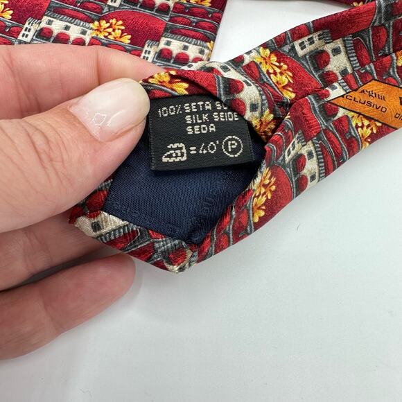 Ermenegildo Zegna Silk Necktie Red Orange Multi Print Designo Exclusiva - Picture 6 of 9